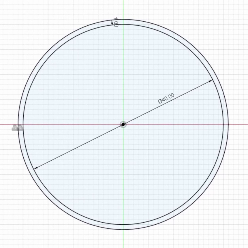 Fusion 360 sketch of a 40mm circle with a second ring offset 1mm outside it