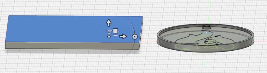 A rectangular block beside the keychain seen edge on in Fusion 360, positioned level with the top of the lip